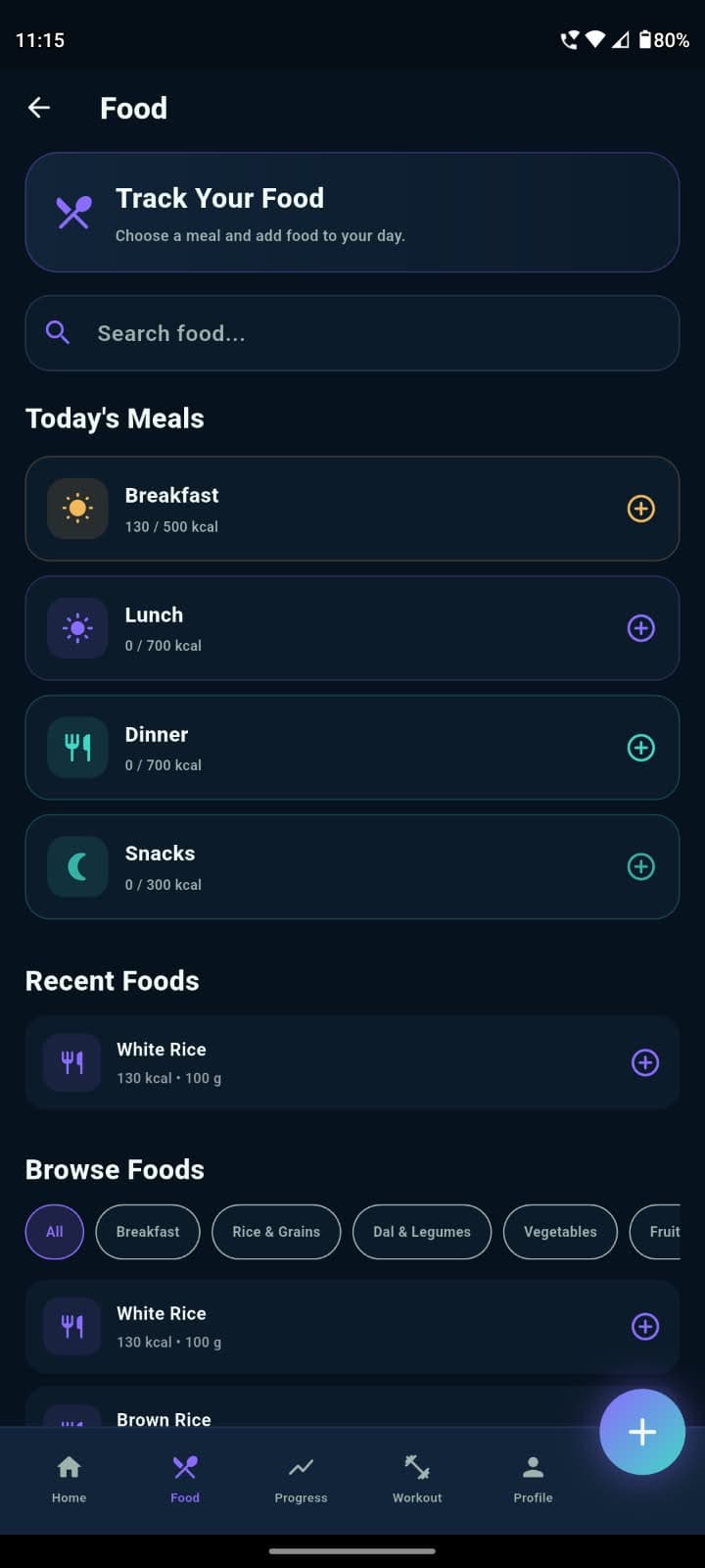 GrowFit food screen