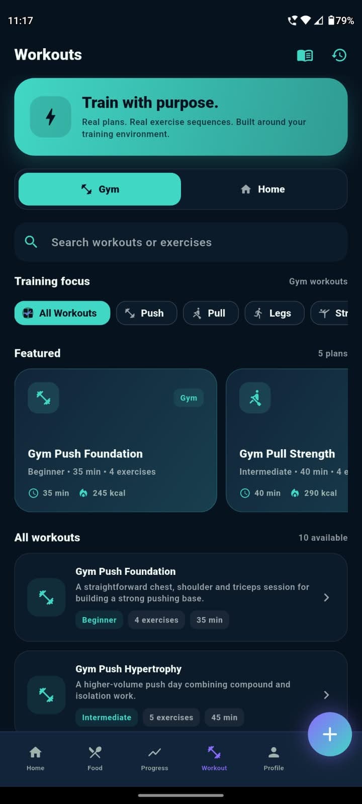 GrowFit workout screen